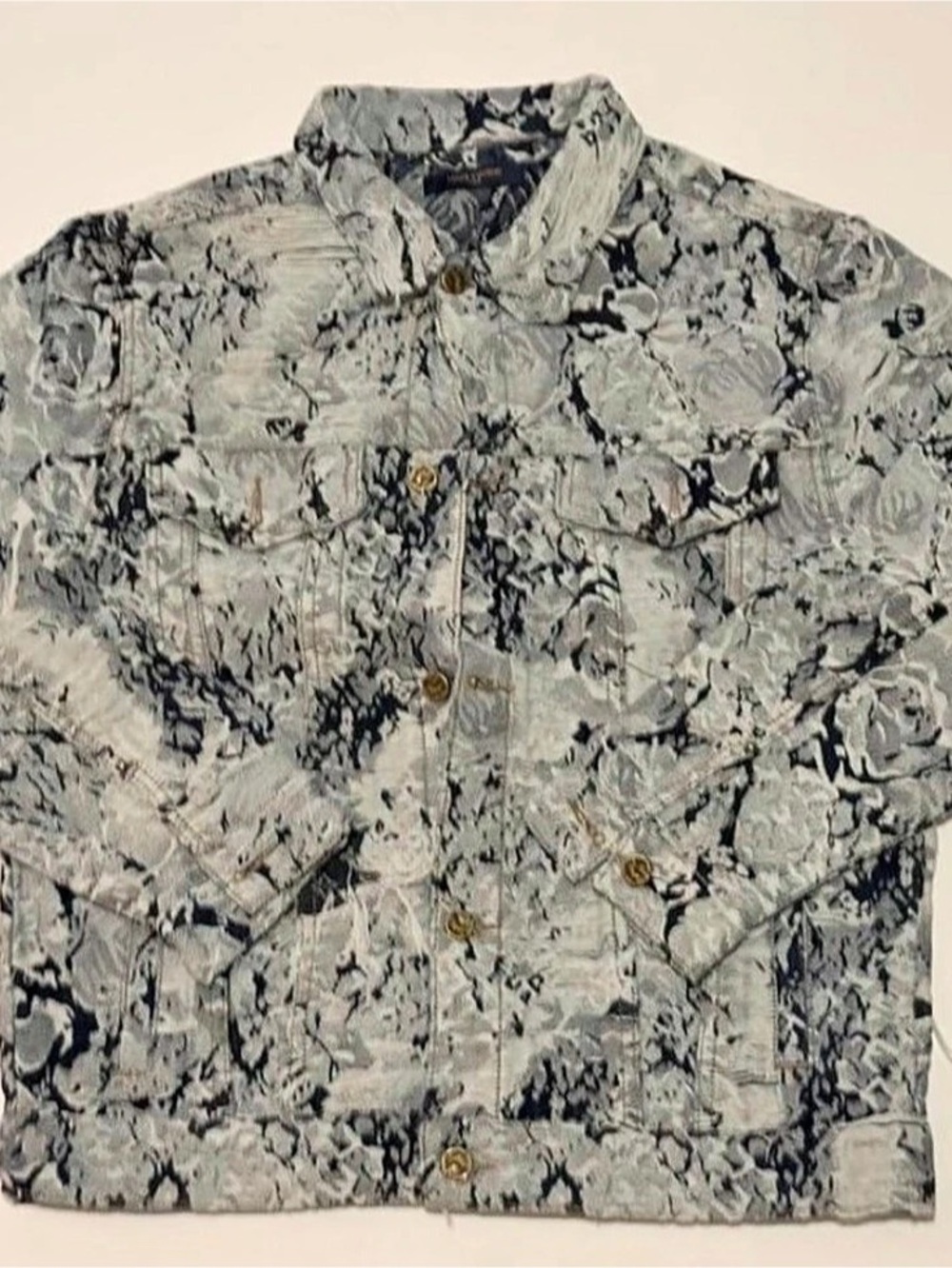 Louis Vuitton Men Blue Floral Monogram Denim Jacket Gray & Blue Size Large 48